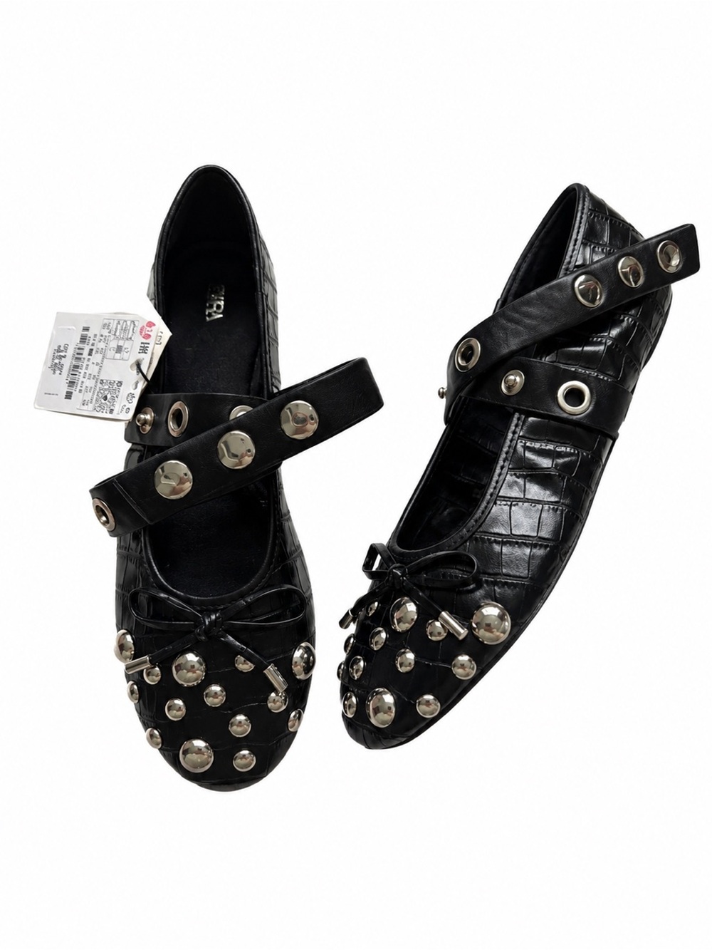 Zara Black Studded Mary Jane Ballet Flats